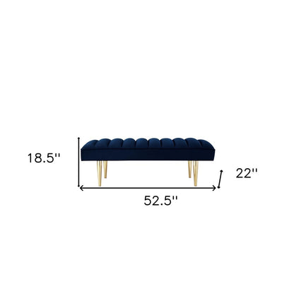 53" Blue And Silver Upholstered Velvet Bench
