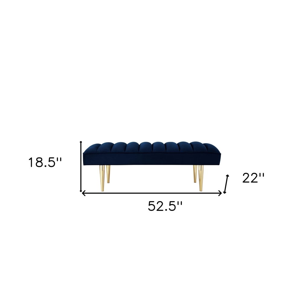 53" Blue And Silver Upholstered Velvet Bench
