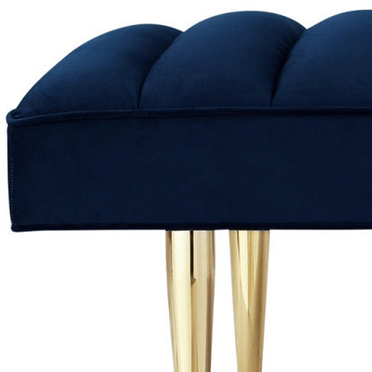 53" Blue And Silver Upholstered Velvet Bench