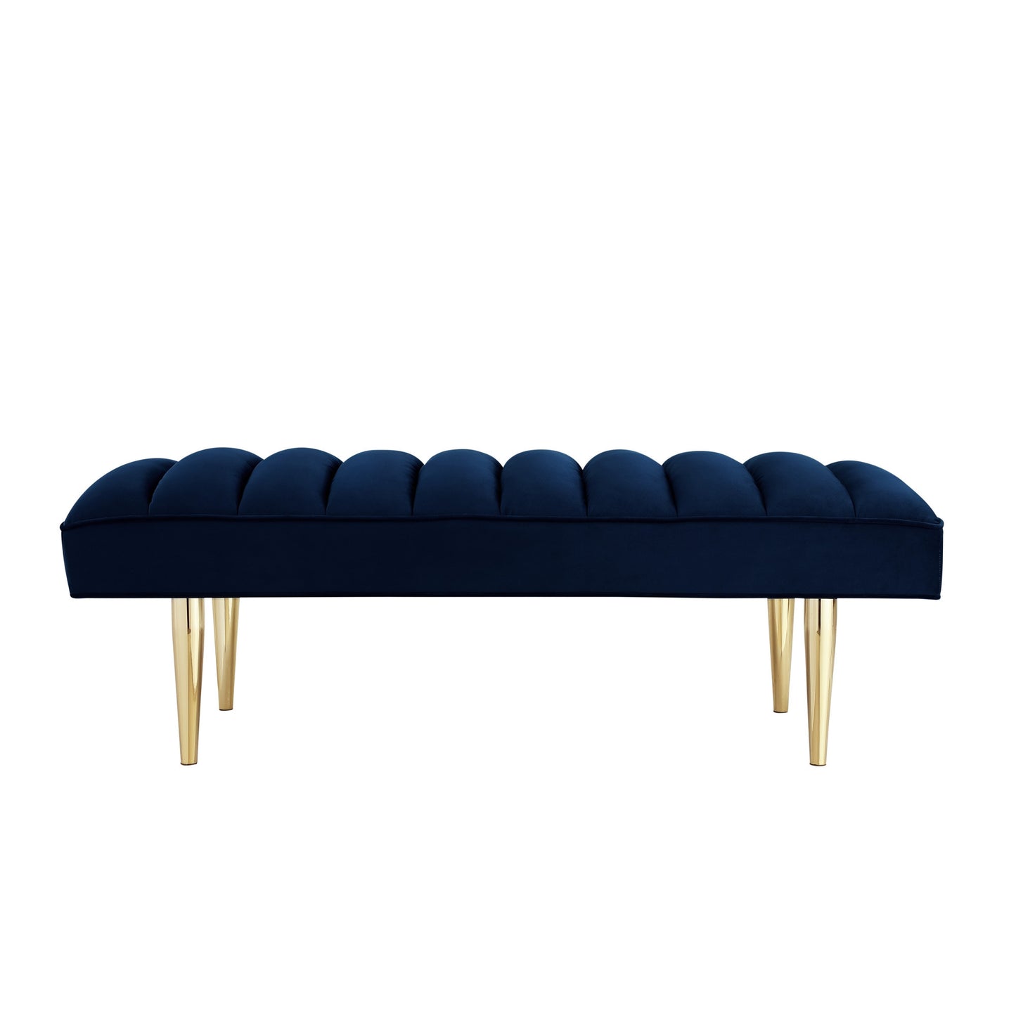 53" Light Gray And Gold Upholstered Velvet Bench