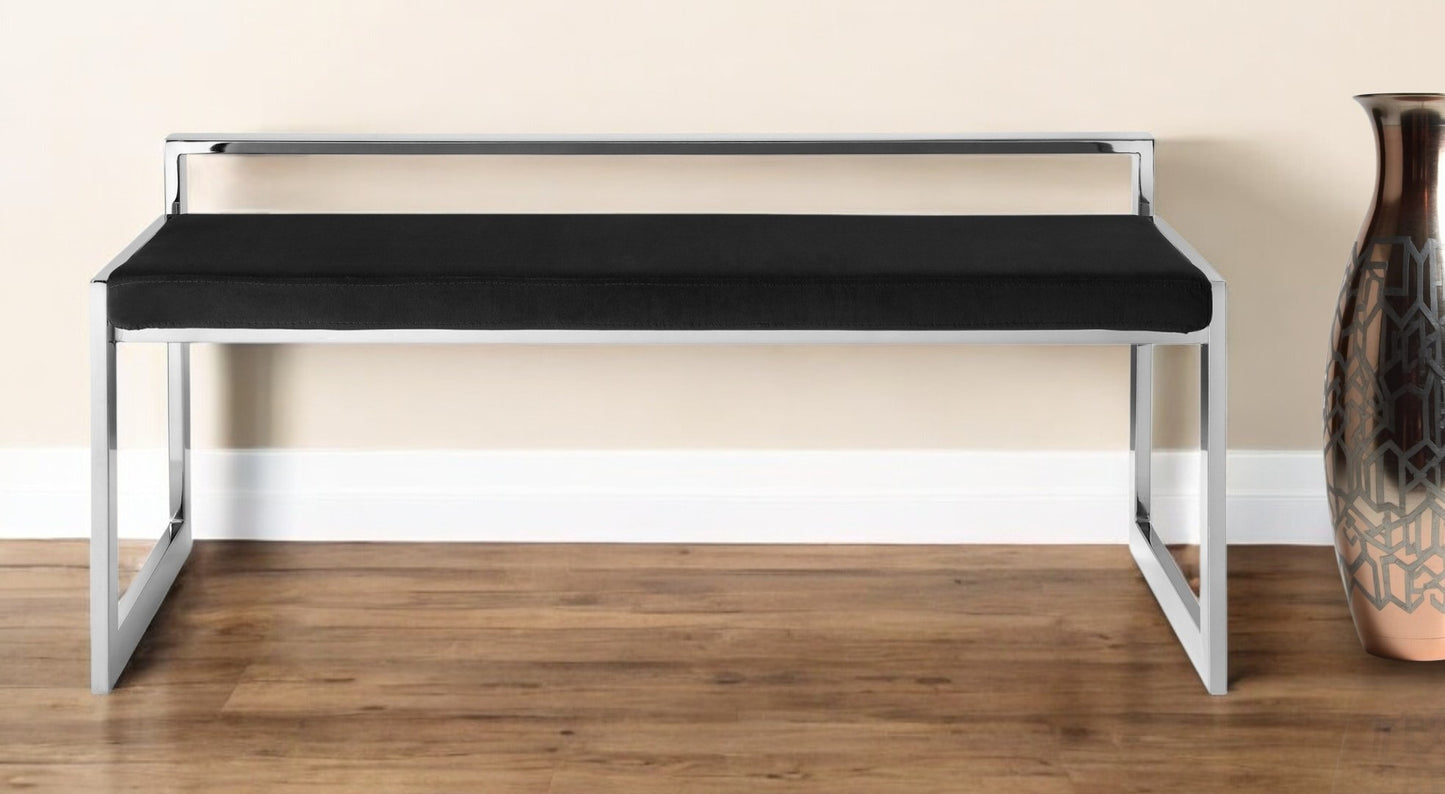 48" Black and Silver Velvet Upholstered Bench