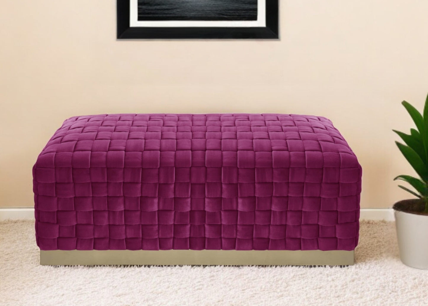 40" Lilac And Gold Upholstered Velvet Bench