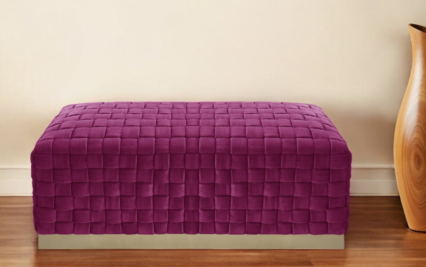 40" Lilac and Gold Velvet Upholstered Bench