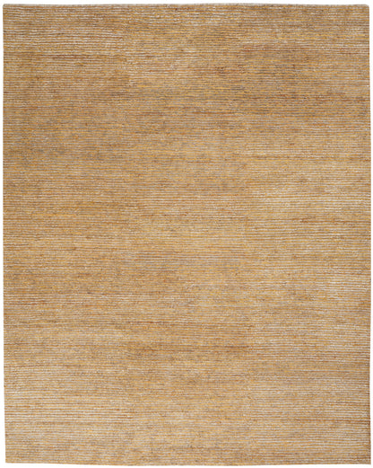 Beige textured rug with subtle horizontal ribbing in warm golden-tan tones.