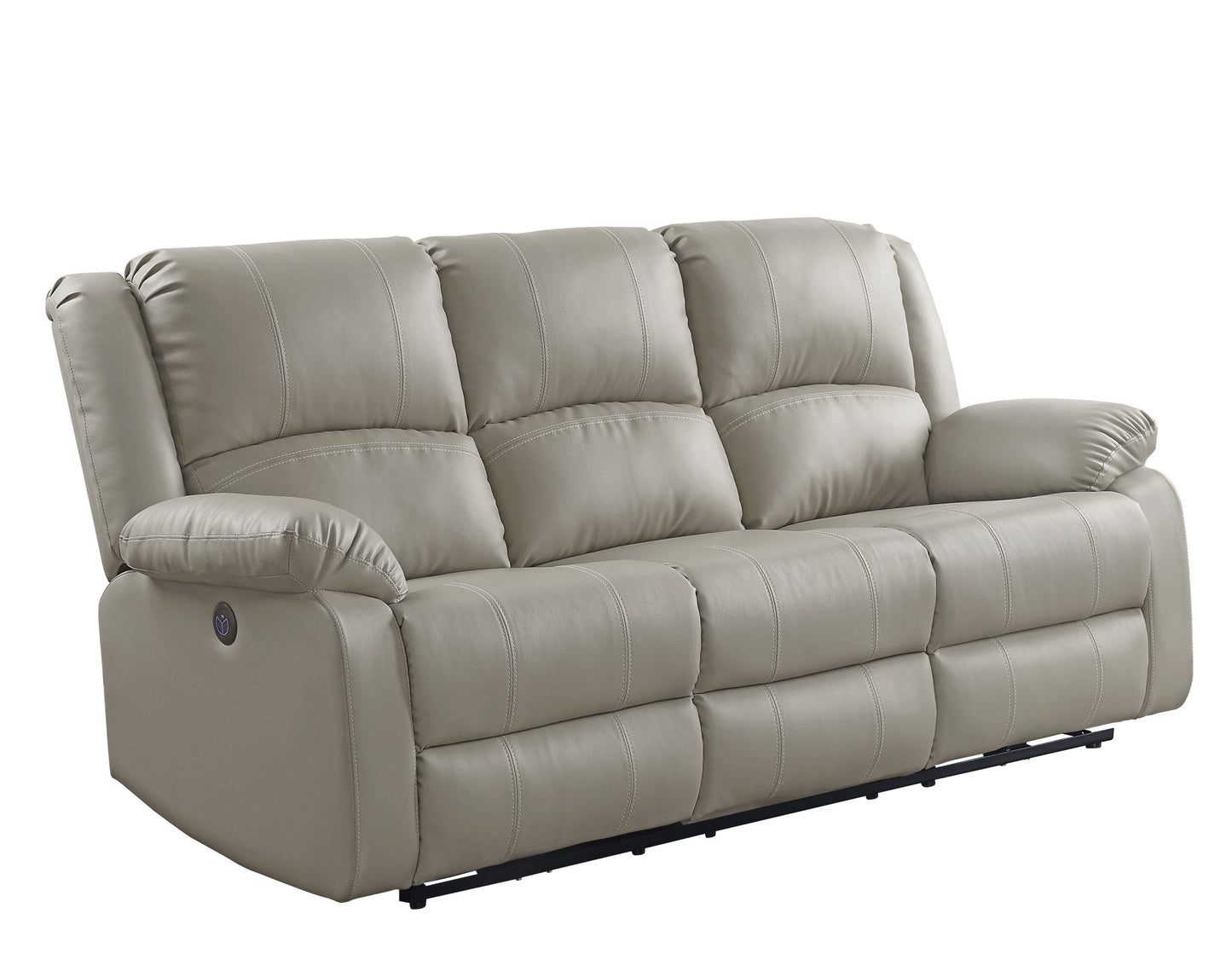 81" Beige And Black Faux Leather Reclining USB Sofa