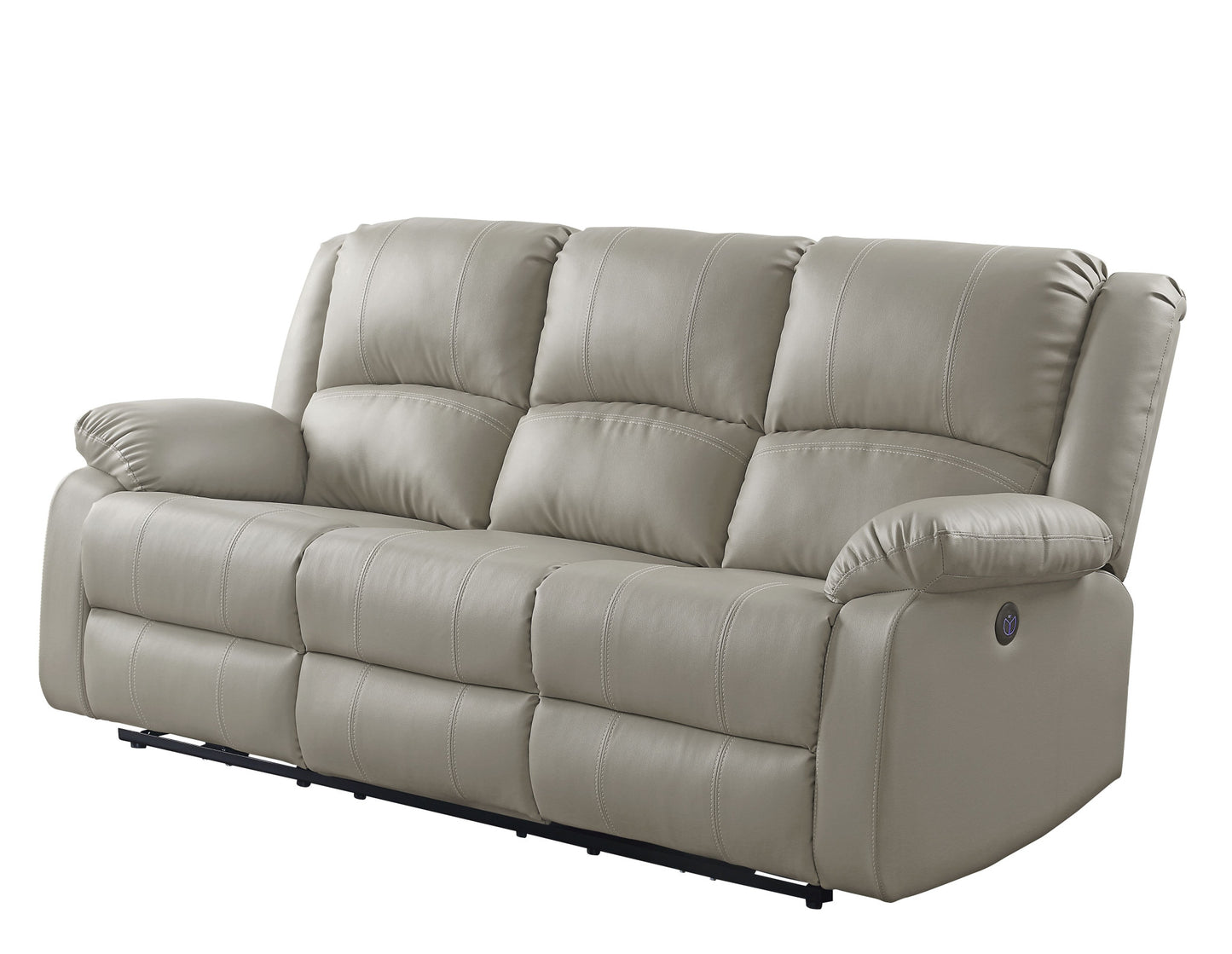 81" Beige And Black Faux Leather Reclining USB Sofa