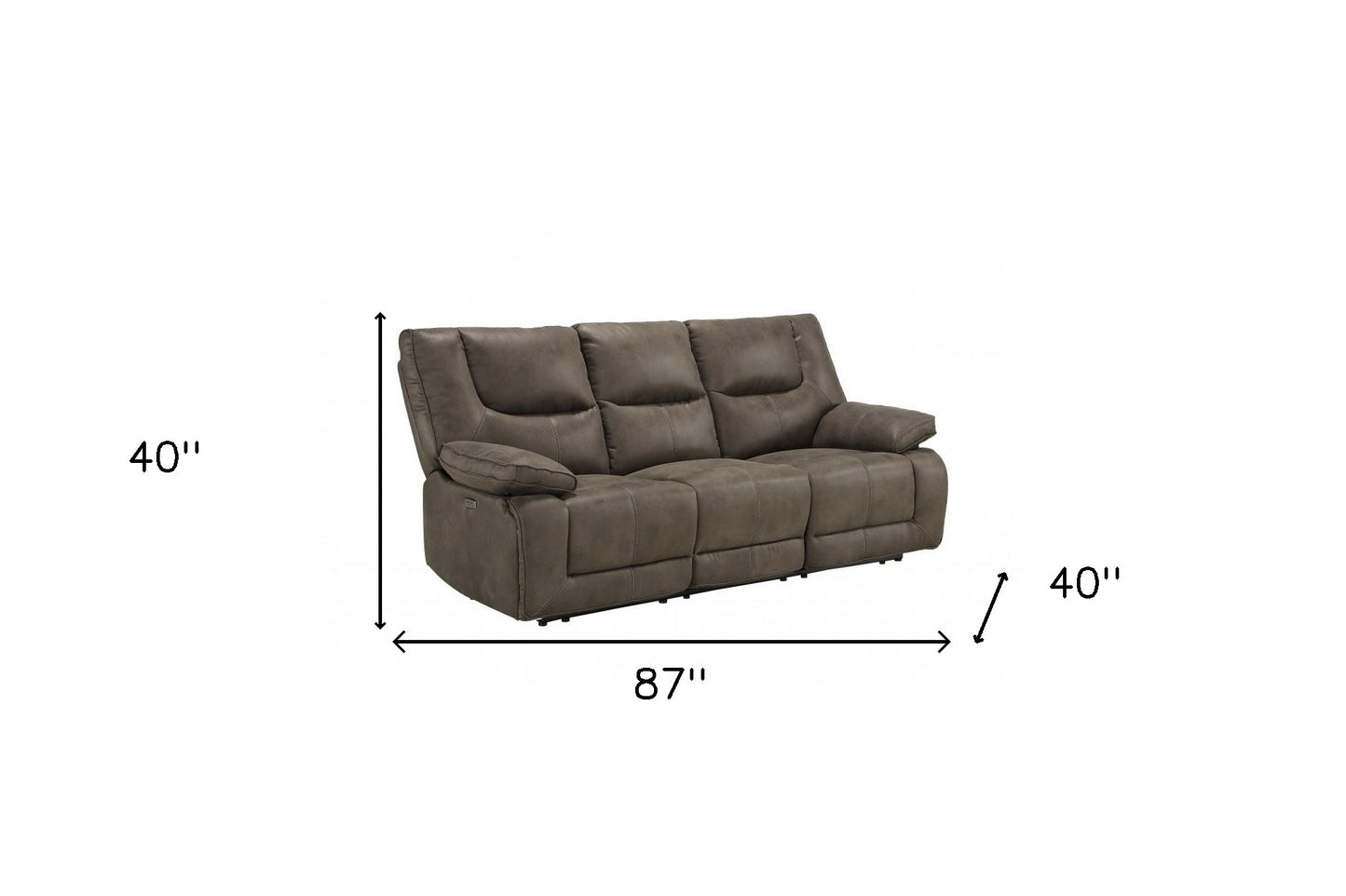 87" Gray Faux Leather Reclining USB Settee With Black Legs