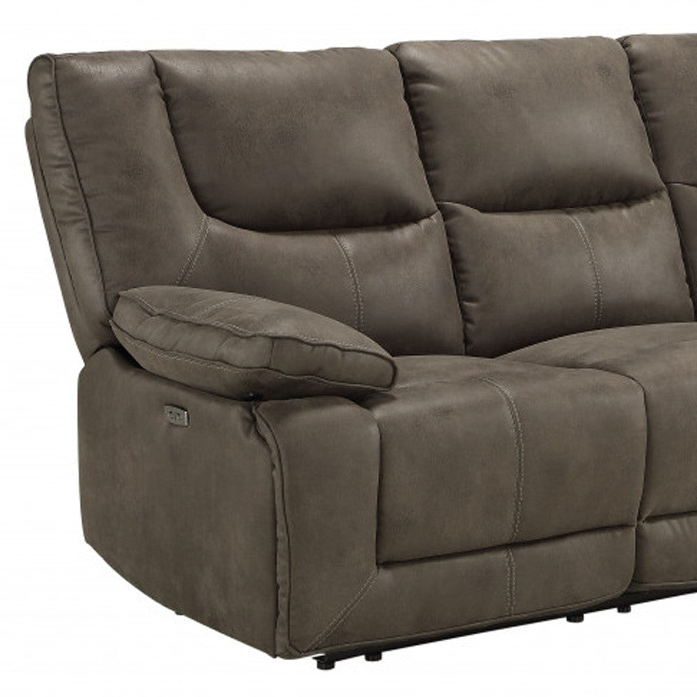 87" Gray Faux Leather Reclining USB Settee With Black Legs