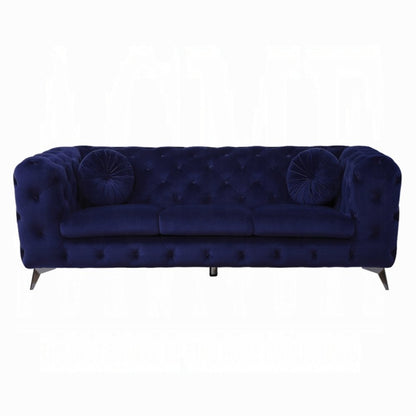 90" Blue Velvet Chesterfield Sofa With Silver Legs