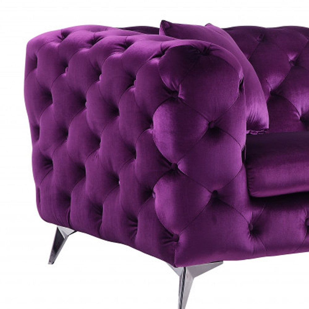 90" Purple Velvet Sofa With Silver Legs