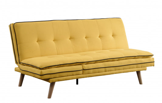 72" Yellow Linen Sofa With Brown Legs
