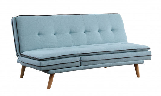 72" Blue Linen Sofa With Brown Legs