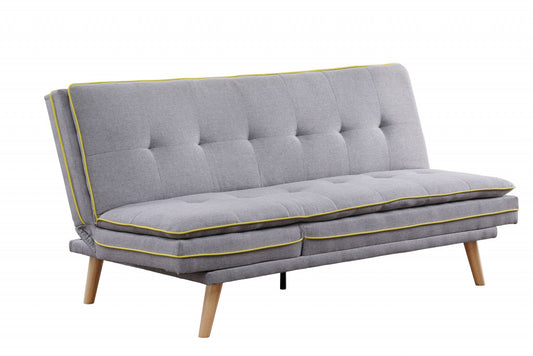 72" Gray Linen Sofa With Brown Legs