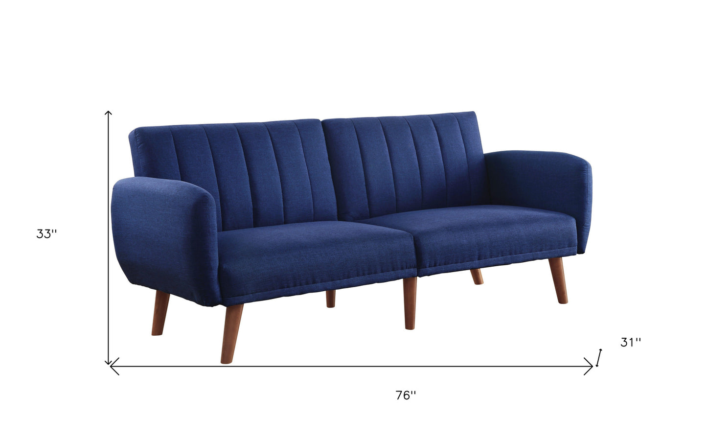 76" Blue Linen Convertible Futon Sleeper Sofa With Wood Brown Legs