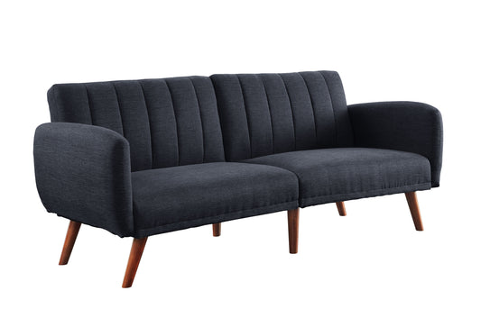 76" Gray Linen Sleeper Sofa With Wood Brown Legs