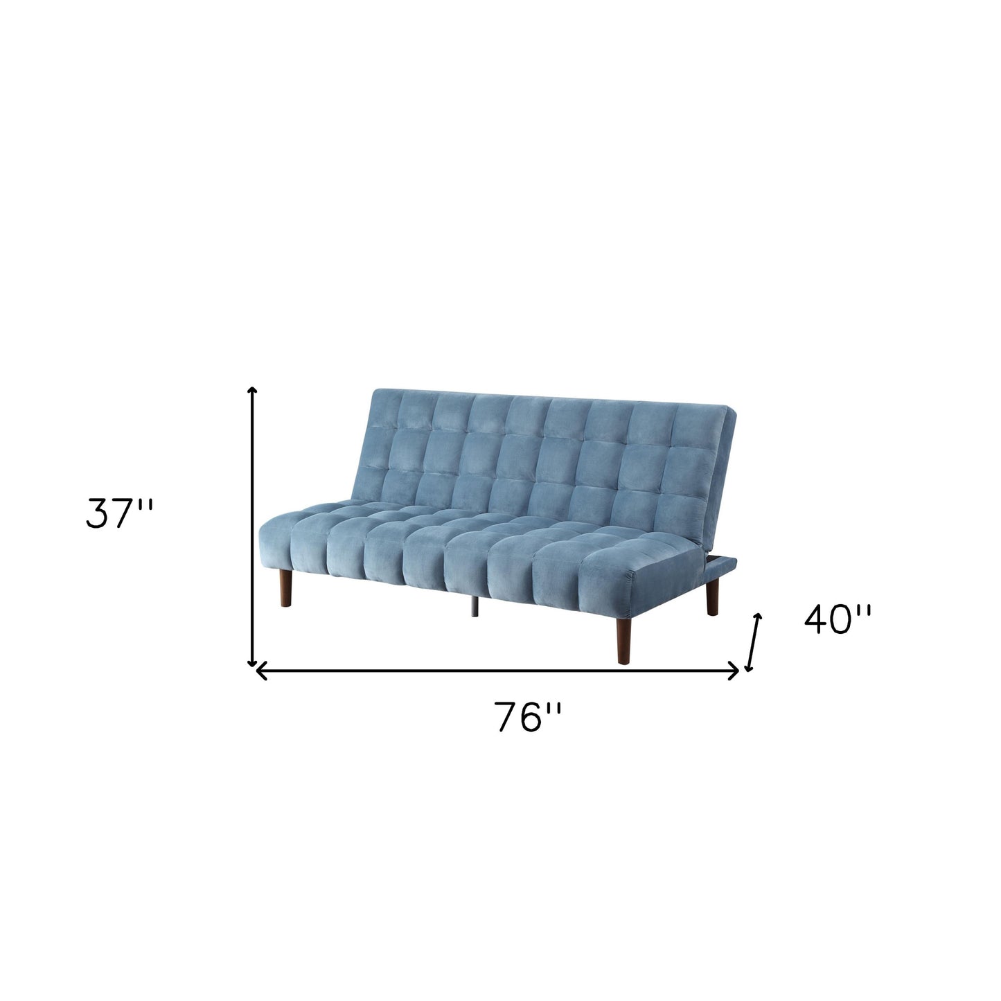 76" Teal Blue Velvet Sleeper Sofa With Wood Brown Legs