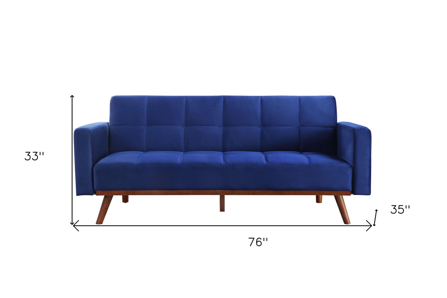 76" Blue Velvet Convertible Futon Sleeper Sofa With Brown Legs