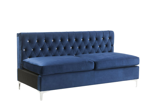69" Blue Velvet Sofa And Toss Pillows With Silver Legs