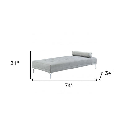 74" Gray Velvet Convertible Futon Sofa With Toss Pillow