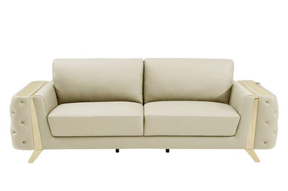 90" Beige Italian leather sofa with gold legs