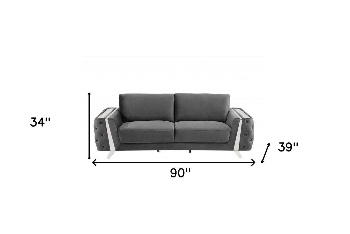 90" Gray Velvet Sofa With Silver Legs