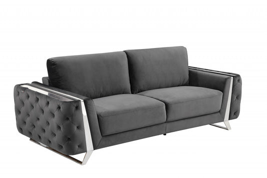 90" Gray Sofa With Silver Legs