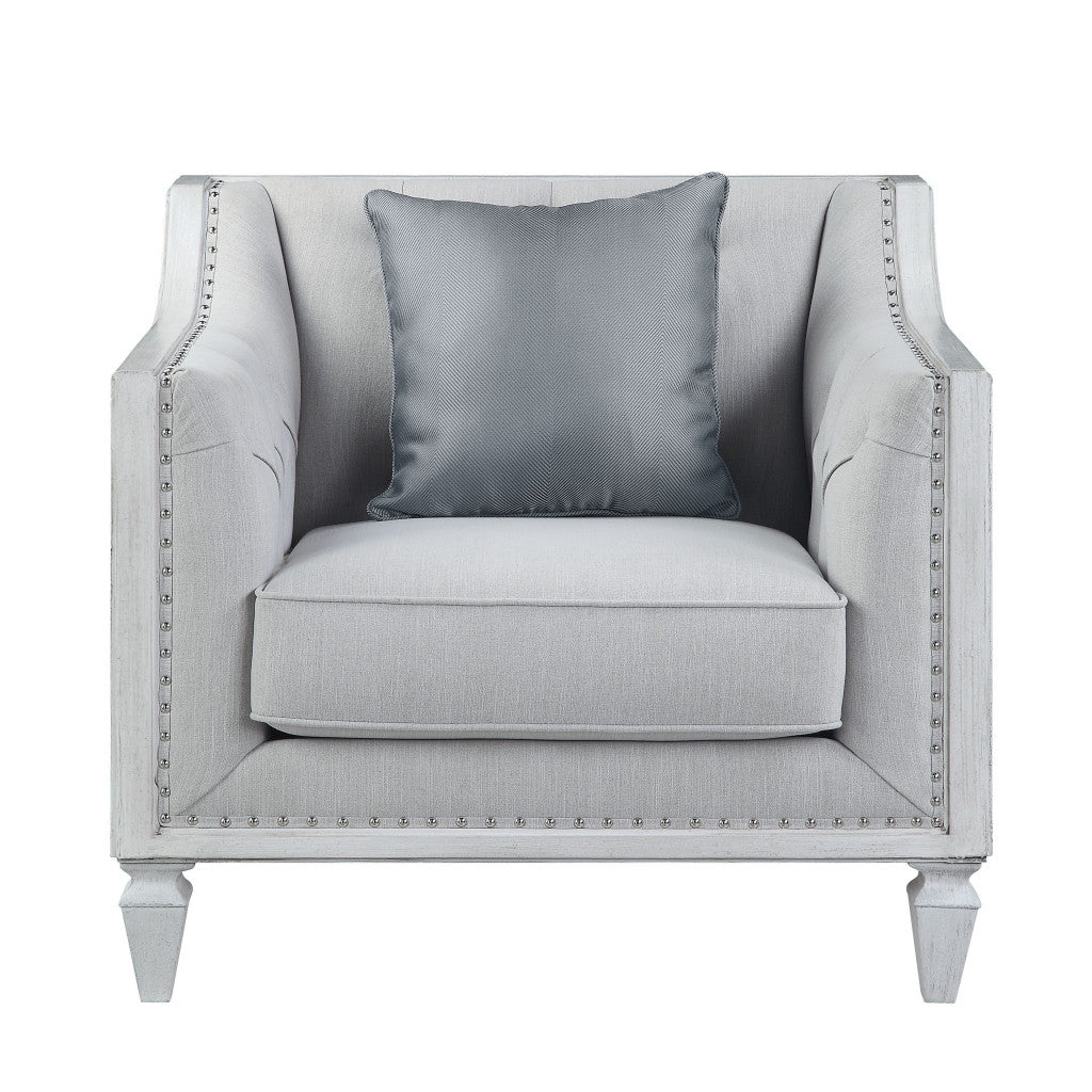 36" Light Gray Linen And Weathered White Club Chair