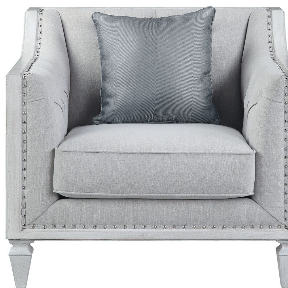 36" Light Gray Linen And Weathered White Club Chair