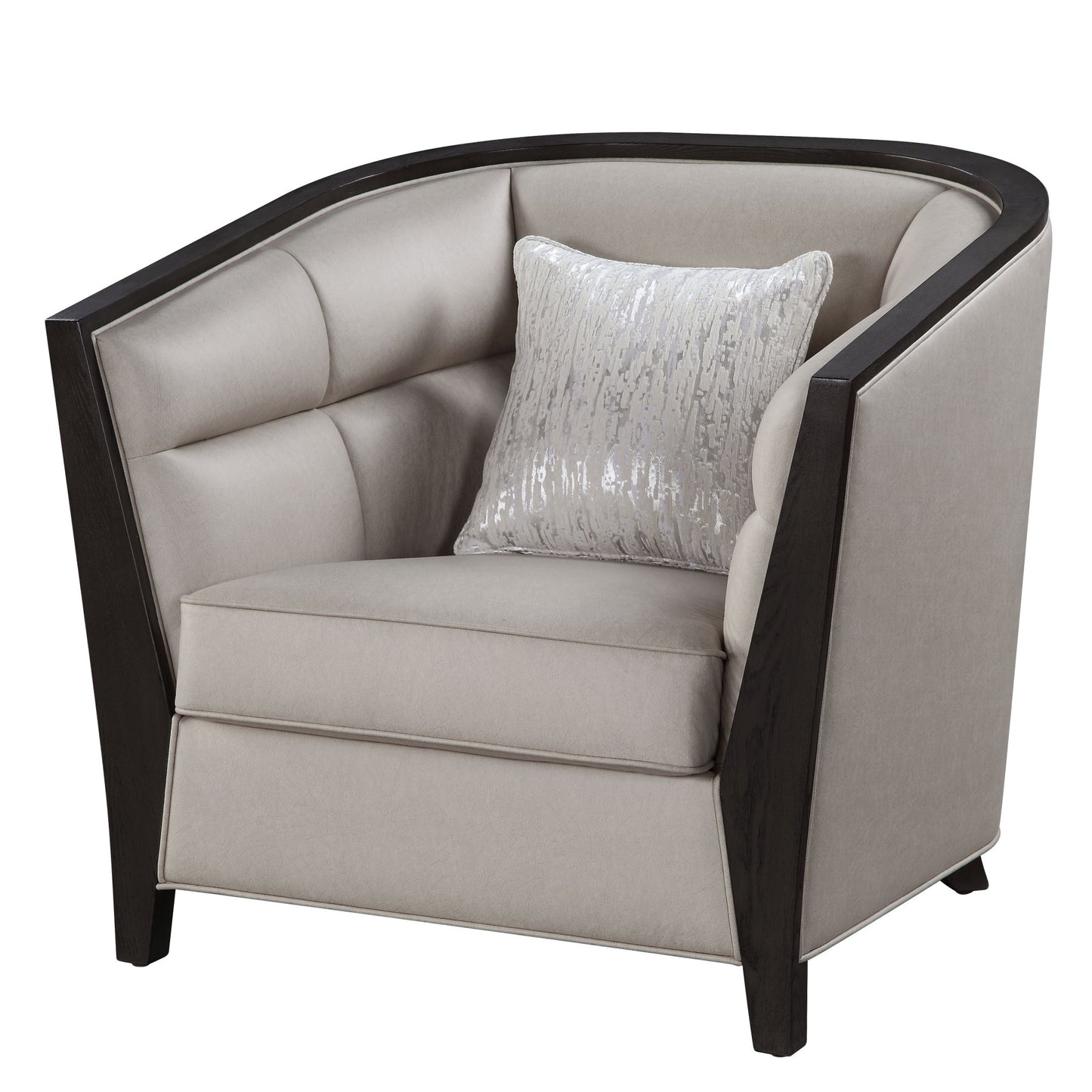 38" Beige Fabric And Black Barrel Chair