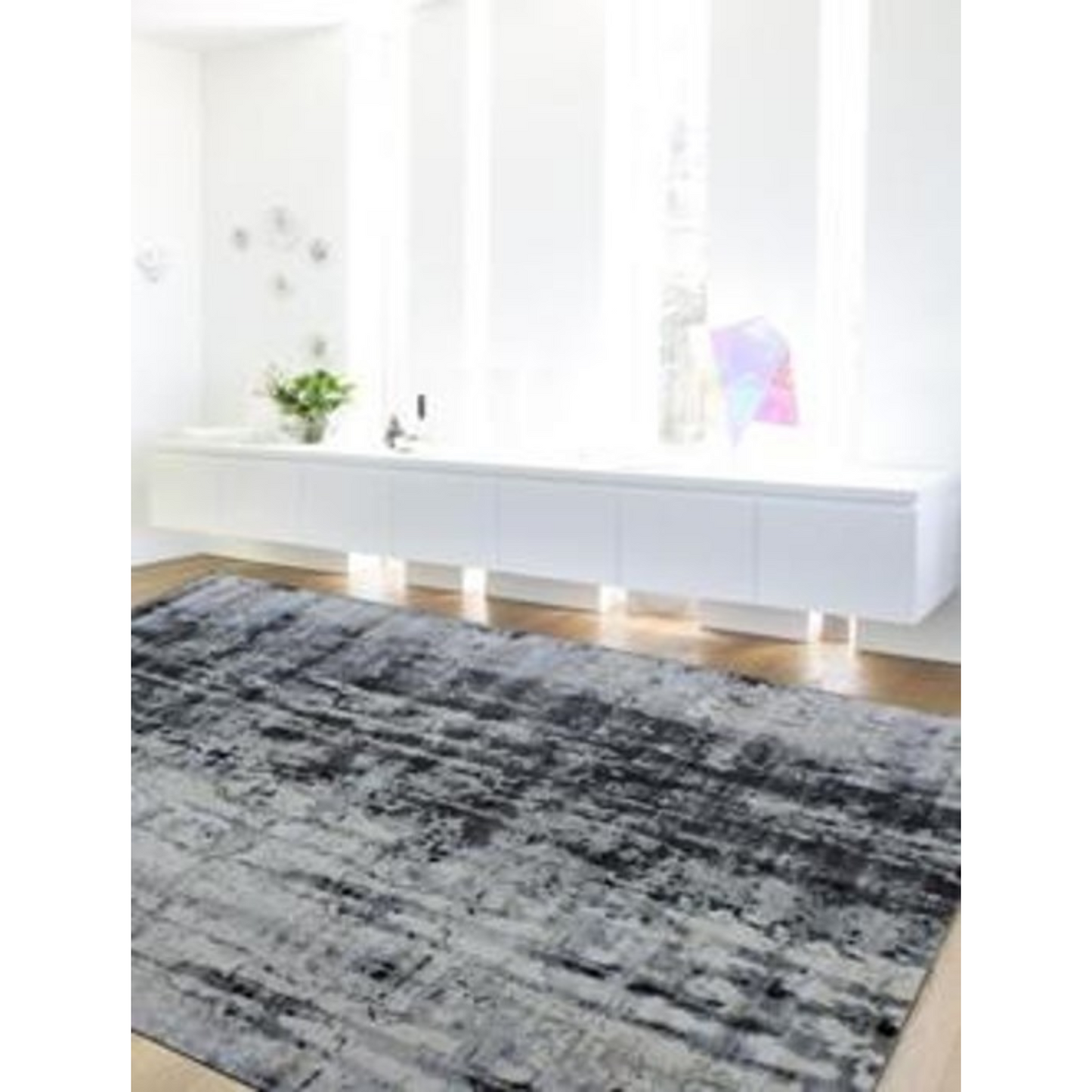 8' x 11' White And Blue Abstract Hand Loomed Area Rug