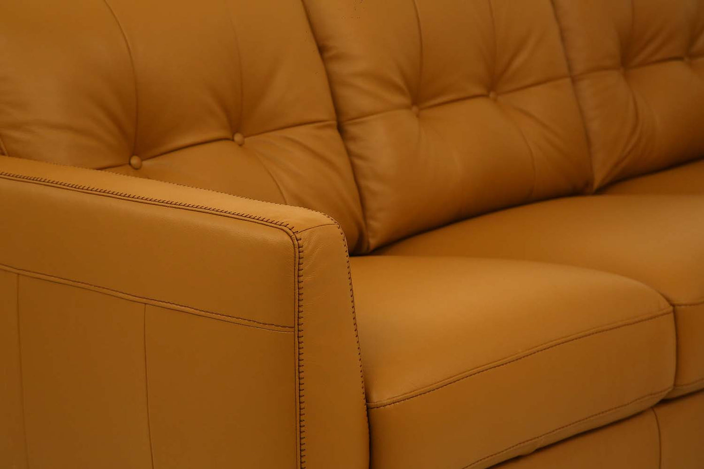 83" Orange Leather Sofa With Black Legs