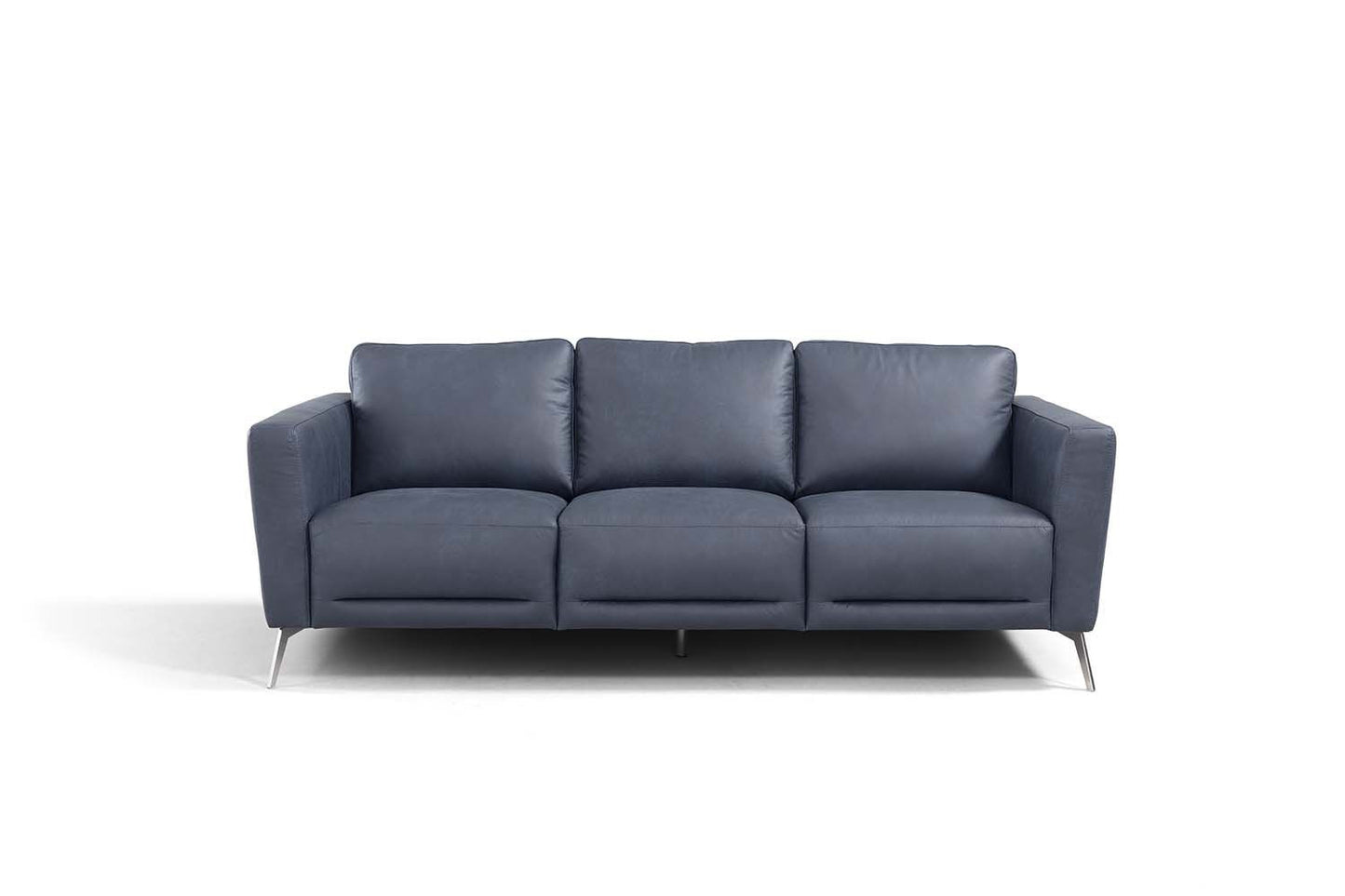 85" Blue Leather Sofa With Black Legs