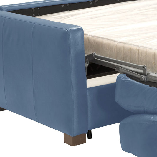 81" Blue Leather Sleeper Sofa With Black Legs