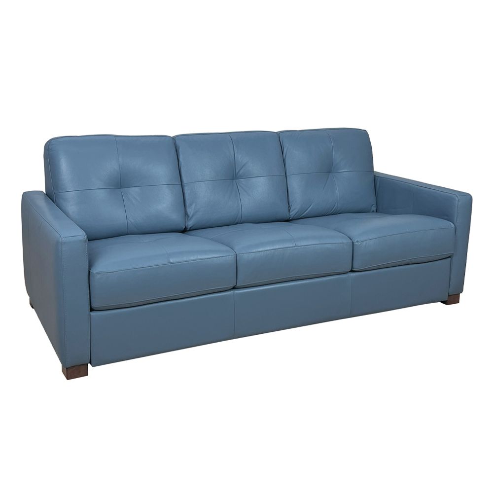 81" Blue Leather Sleeper Sofa With Black Legs