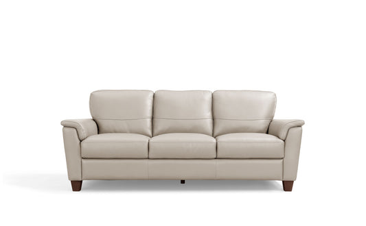 85" Beige Leather Sofa With Black Legs