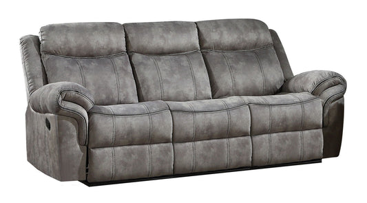 87" Gray Velvet Reclining USB Sofa With Black Legs