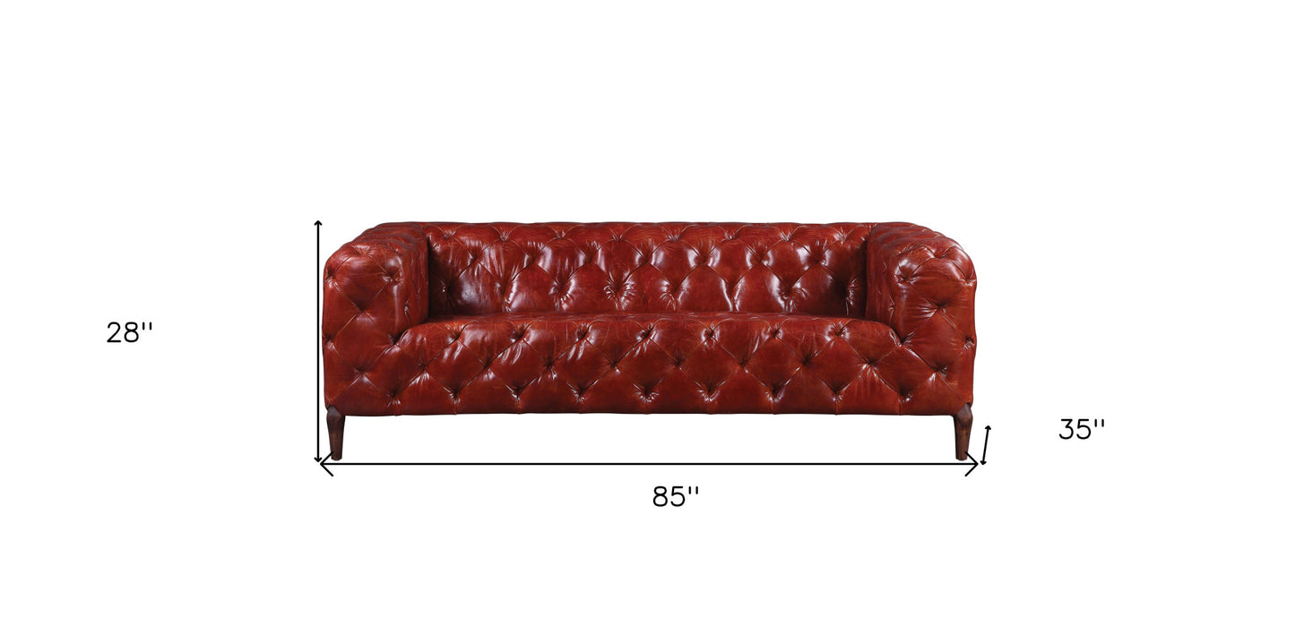 85" Merlot Top Grain Leather Sofa With Black Legs