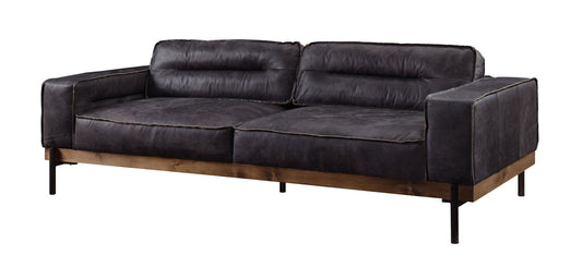 96" Ebony Top Grain Leather Sofa With Black Legs