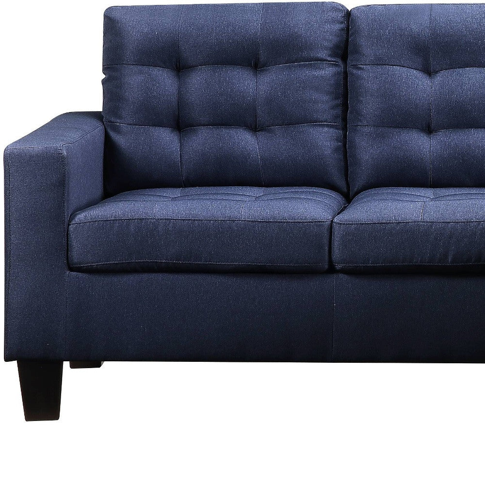 81" Blue Linen Sofa With Ottoman With Black Legs