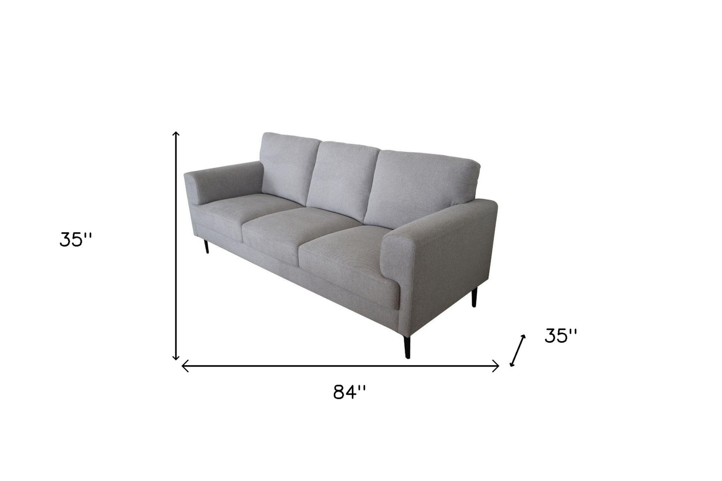 84" Light Gray Linen Sofa With Black Legs