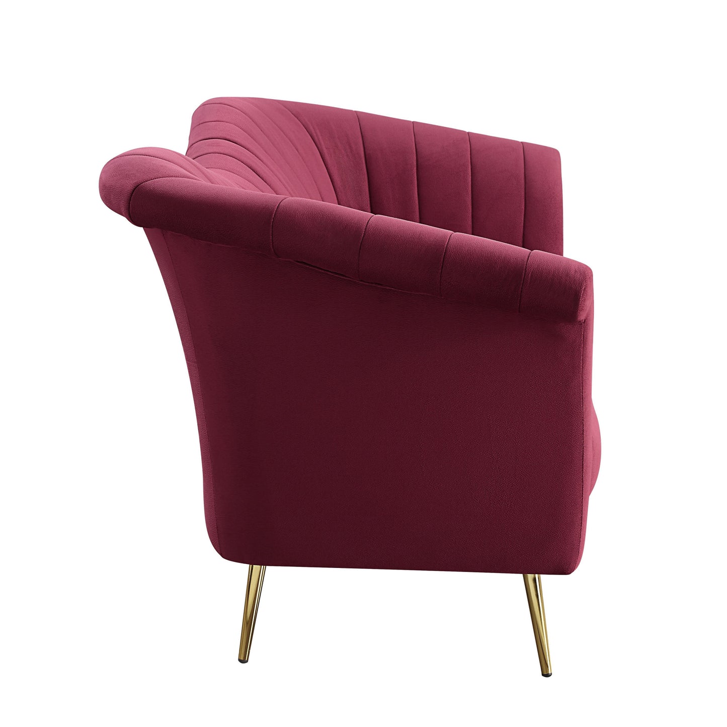 80" Red Velvet Sofa With Gold Legs