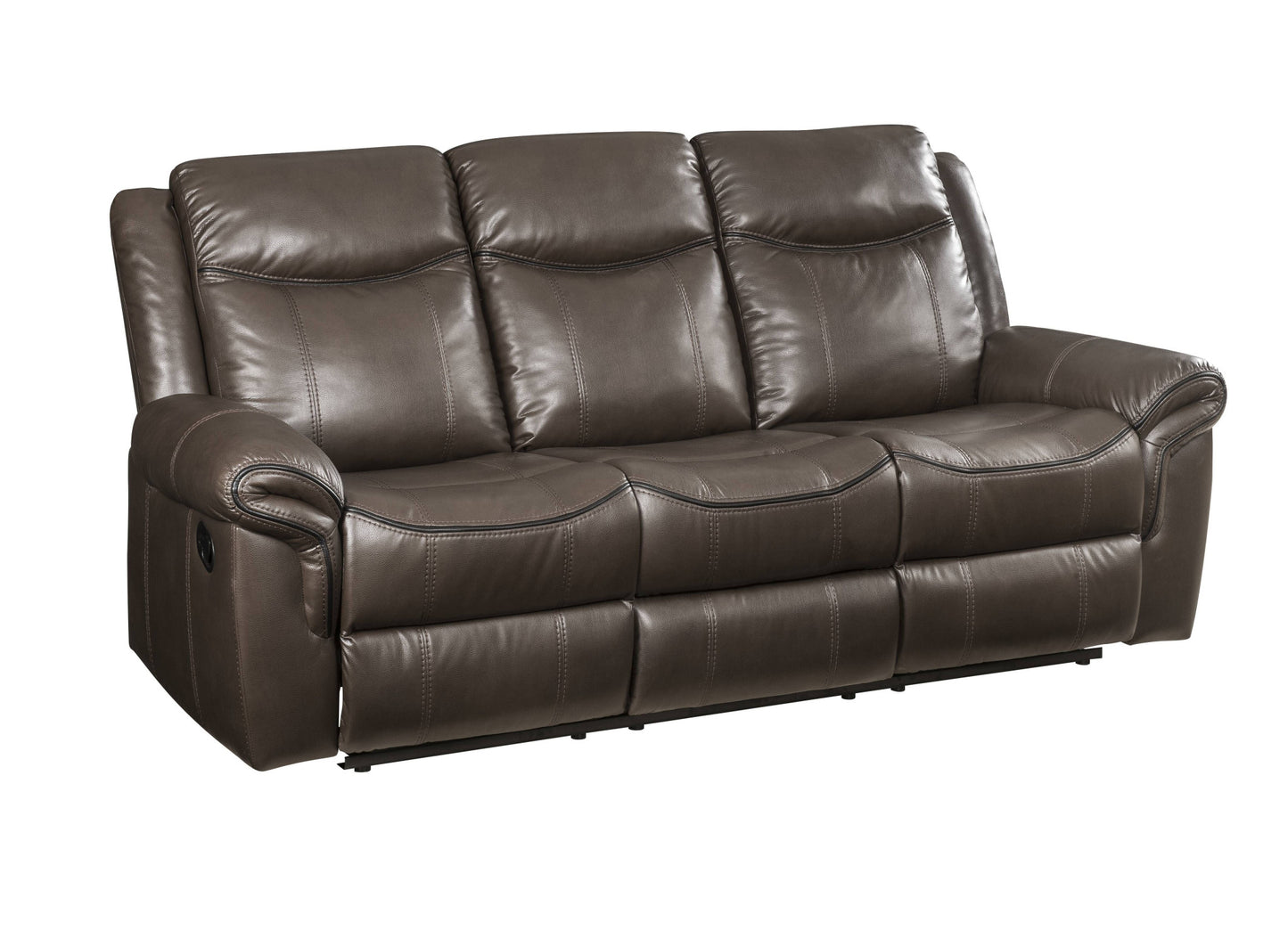 89" Brown Faux Leather Reclining USB Sofa With Black Legs