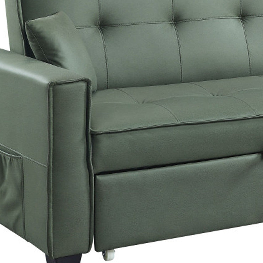 82" Green Velvet Sleeper Sofa And Toss Pillows With Black Legs