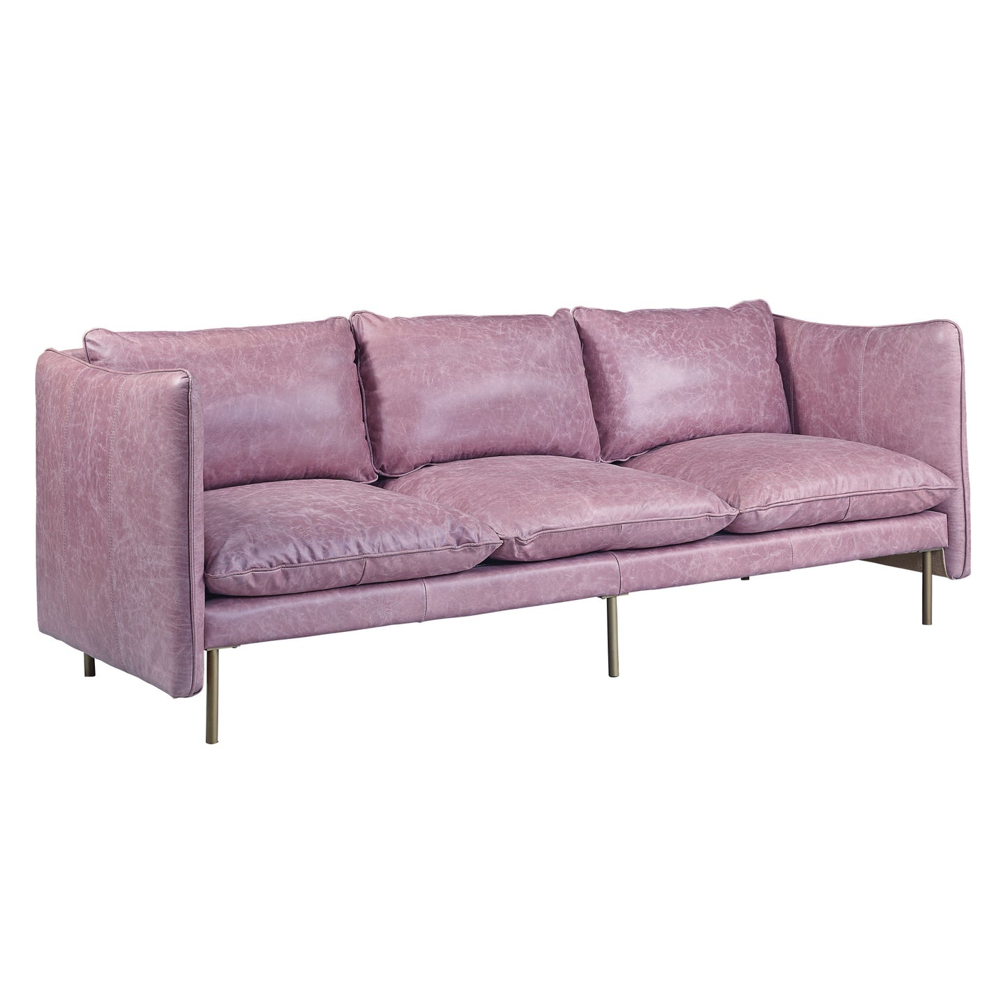 91" Wisteria Top Grain Leather Sofa With Black Legs