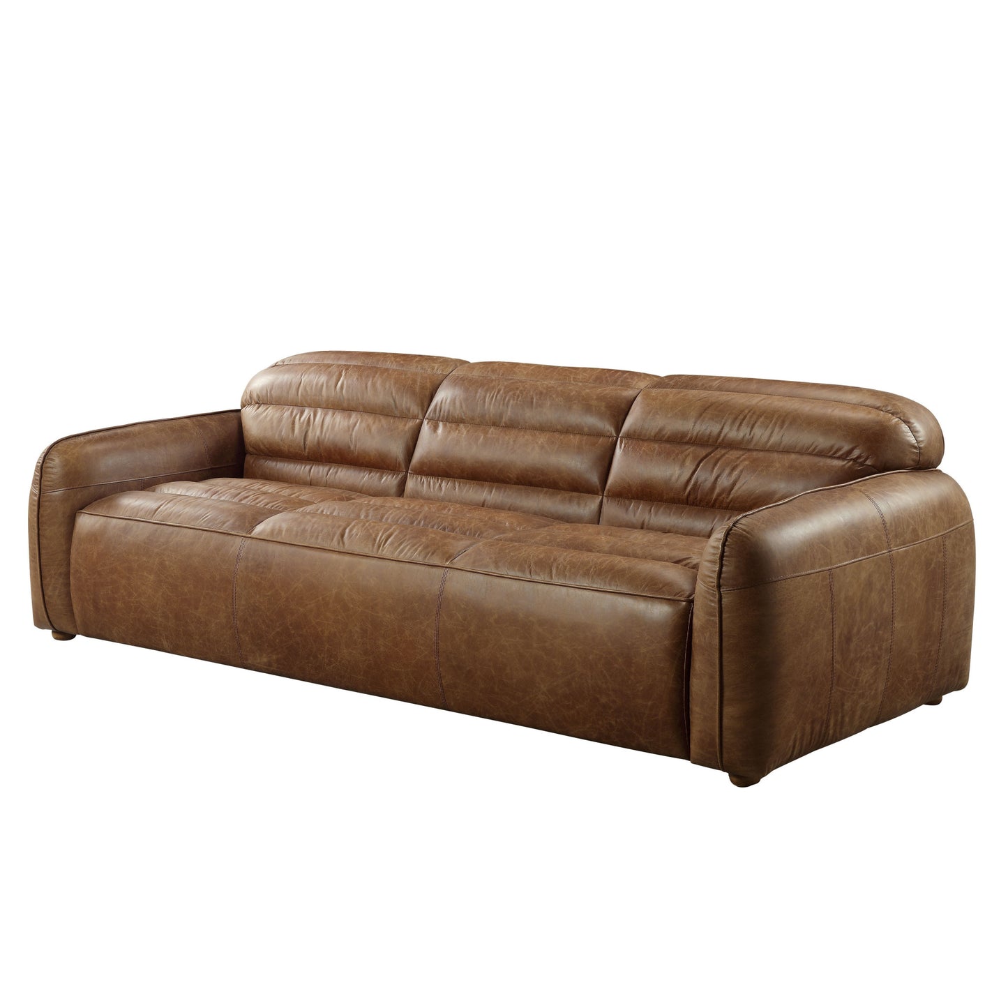 95" Dark Brown Top Grain Leather Sofa With Black Legs