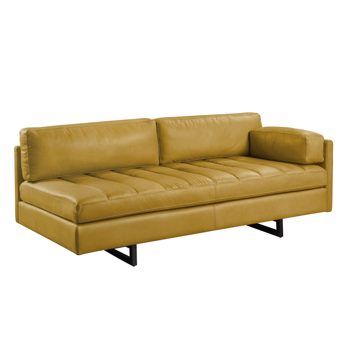 74" Mustard Top Grain Leather Sofa With Black Legs
