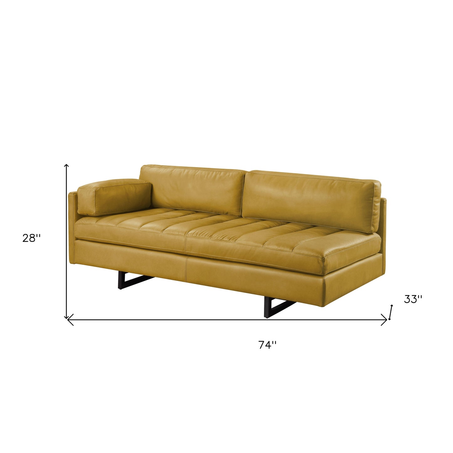 74" Mustard Top Grain Leather Sofa With Black Legs