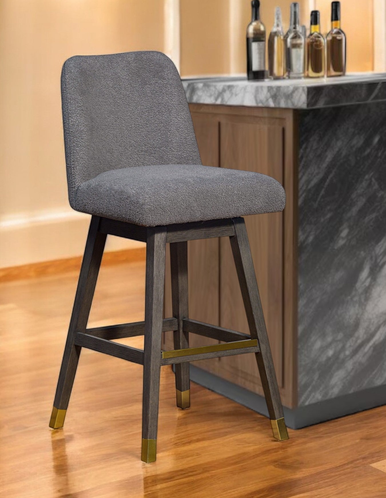 30" Gray Solid Wood Bar Height Swivel Bar Chair