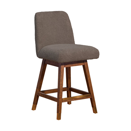 Taupe And Brown Solid Wood Swivel Counter Height Bar Chair