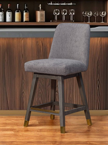 26" Taupe and Gray Solid Wood Counter Height Swivel Bar Chair